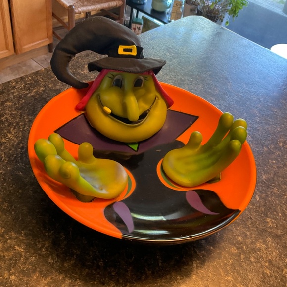 Vintage Gemmy Talking Halloween Candy Bowl Green Witch Motion Activated Dish - Picture 3 of 6